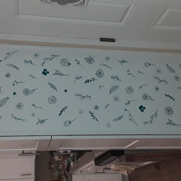 Botanical Wall Decals - Modern Vinyl Decal Set, Flower Blossoms, Leaf ...