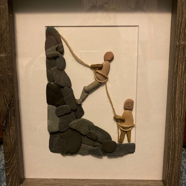 Rock Climbing Pebble Art, 8x10 Framed Original Artwork, Perfect Gift ...