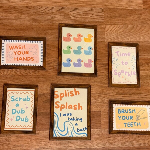 Bathroom Wall Art Set of 6 Printable Posters Fun Rubber Duck Wash Your ...