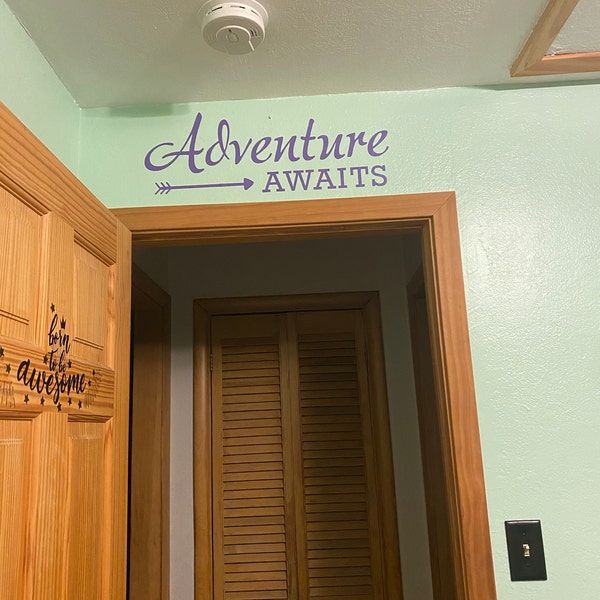 Wall Decal Quote - Adventure Awaits Arrow Vinyl Wall Decal - Travel ...