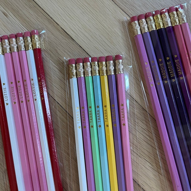 Birthday Pencils Party Favors Goody Bag, Engraved Pencils, Stamped