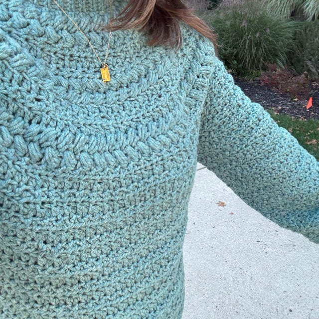 A customer's finished Macchiato Sweater Crochet Pattern PDF