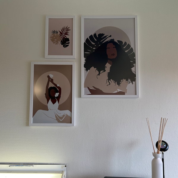 Set of 3 Prints, Boho Gallery Wall Set, Black Woman Print, African ...