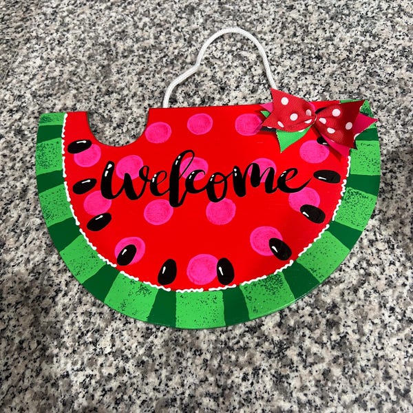 WELCOME Red Watermelon SIGN Wall Art Door Hanger Plaque Pool Backyard ...