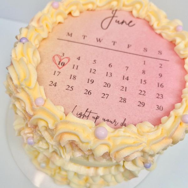 Burn Away Cake Topper Calendar Template, Custom Round Сake Topper, 2025