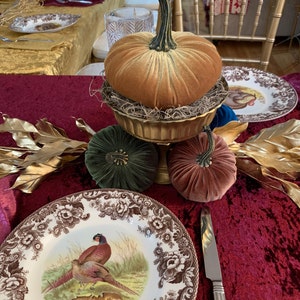 Yatinkim Set di decorazioni per zucche autunnali in velluto blu 5