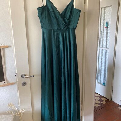 Dark Emerald Green Silk Flared Bridesmaid Dress, Wedding Guest Dress ...