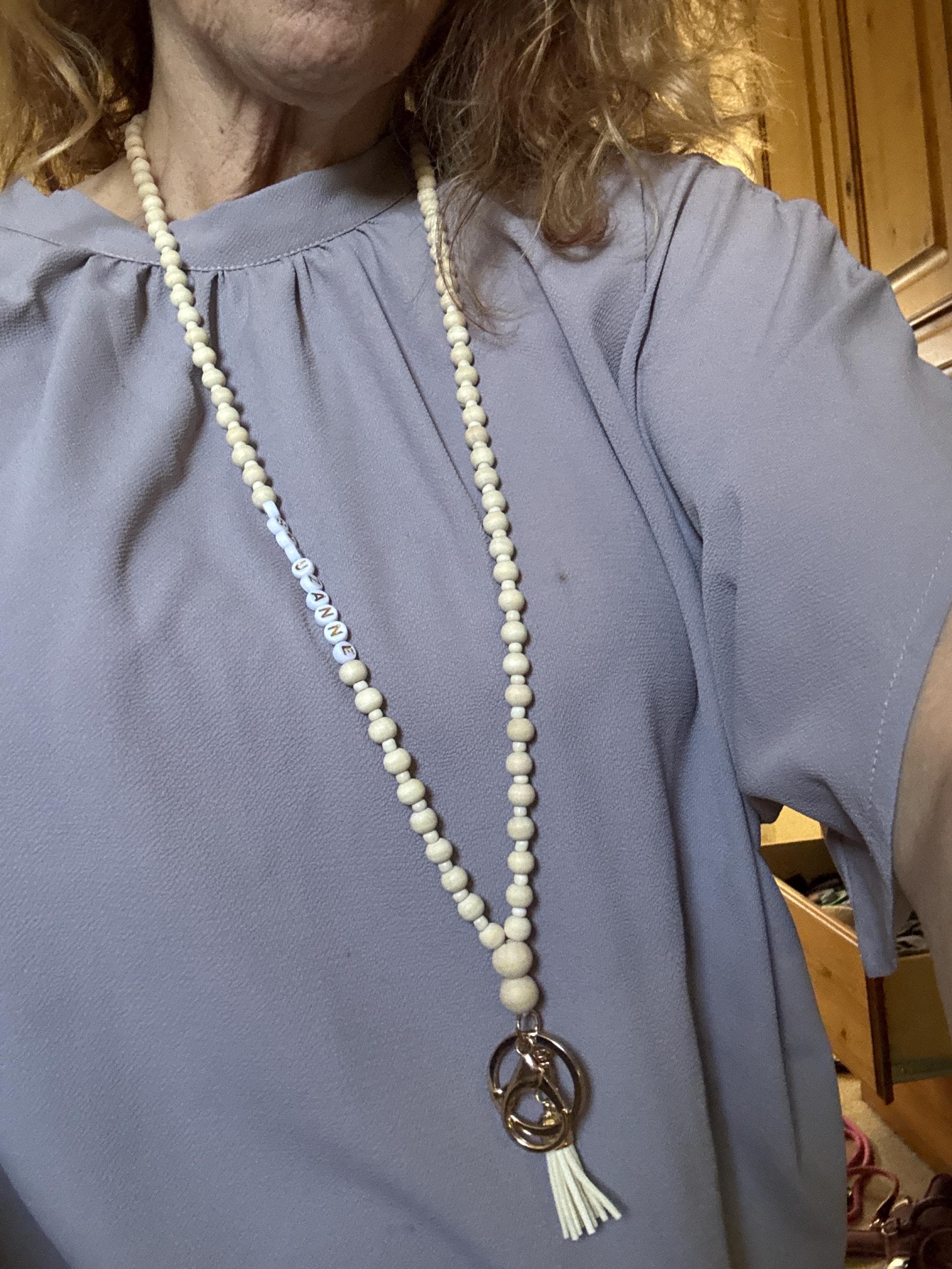 Personalized Boho Teacher Lanyard, Personalized Lanyard, Glass Seed Beads, Badge Holder, Teacher Gift, Wood Beads and Gold Lanyard, ID Badge