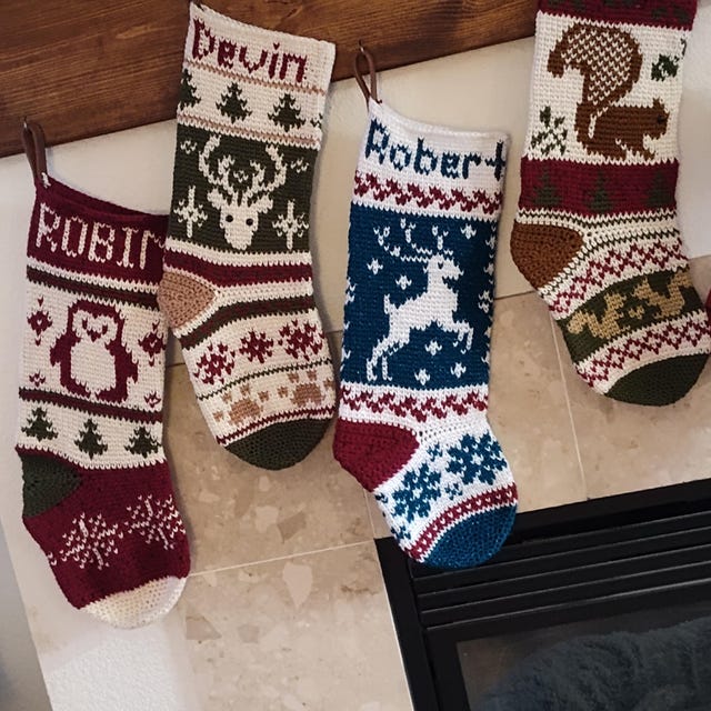 A customer's finished Prancing Deer Stocking Crochet Pattern