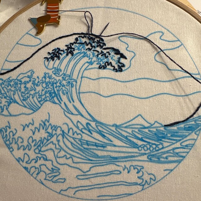 Japanese Ukiyo-e Hand Embroidery Kit, the Great Wave in Kanagawa