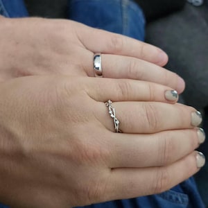 His and Hers Matching Wedding Ring, Plain Engagement Band, Twig Matching Band Couple Diamond Promise Ring Set White gold Platinum Men's Band