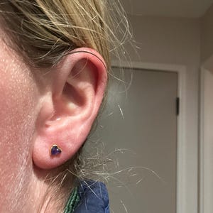 Customer photo, Mini Raw Amethyst Stud Earrings, February Birthstone