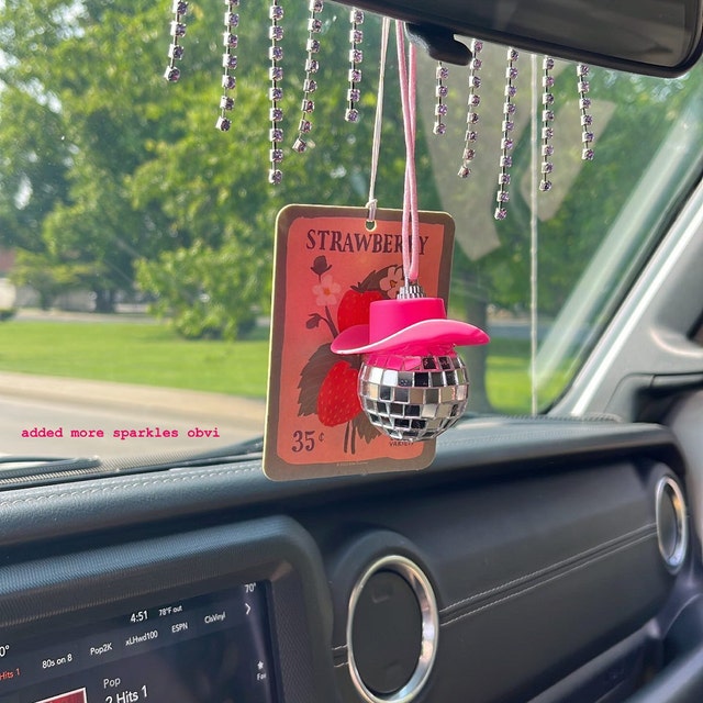 Faster YG] Disco Ball Car Mirror Ornament Pink Cowboy Hat Disco Ball  Decorations Space Cowgirl For Car Rear View Mirror Accessories
