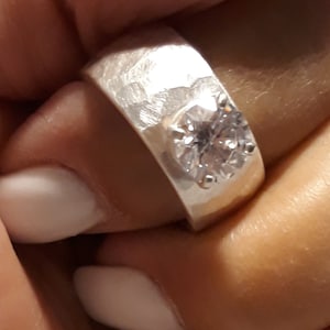 Cubic Zirconia 10mm Wide Band Ring 10mm Forged Wedding Band Forged