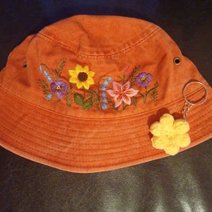 Luxury Brown Monogram Bucket Hat with Orange Floral Embroidery designed by me Leisure Arts Embroidered Flower Bucket Hat ePattern  main image 4