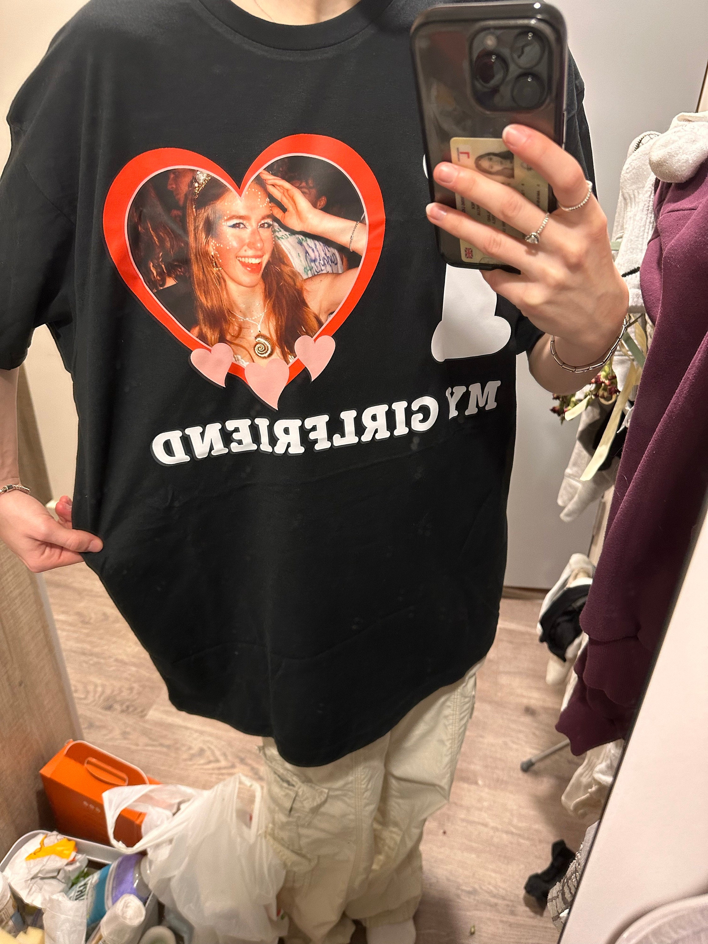 Personalized Girlfriend Graphic Tee Shirt, Couples Matching Birthday Gift, Custom Photo Printed Top, Unique Gift for Her