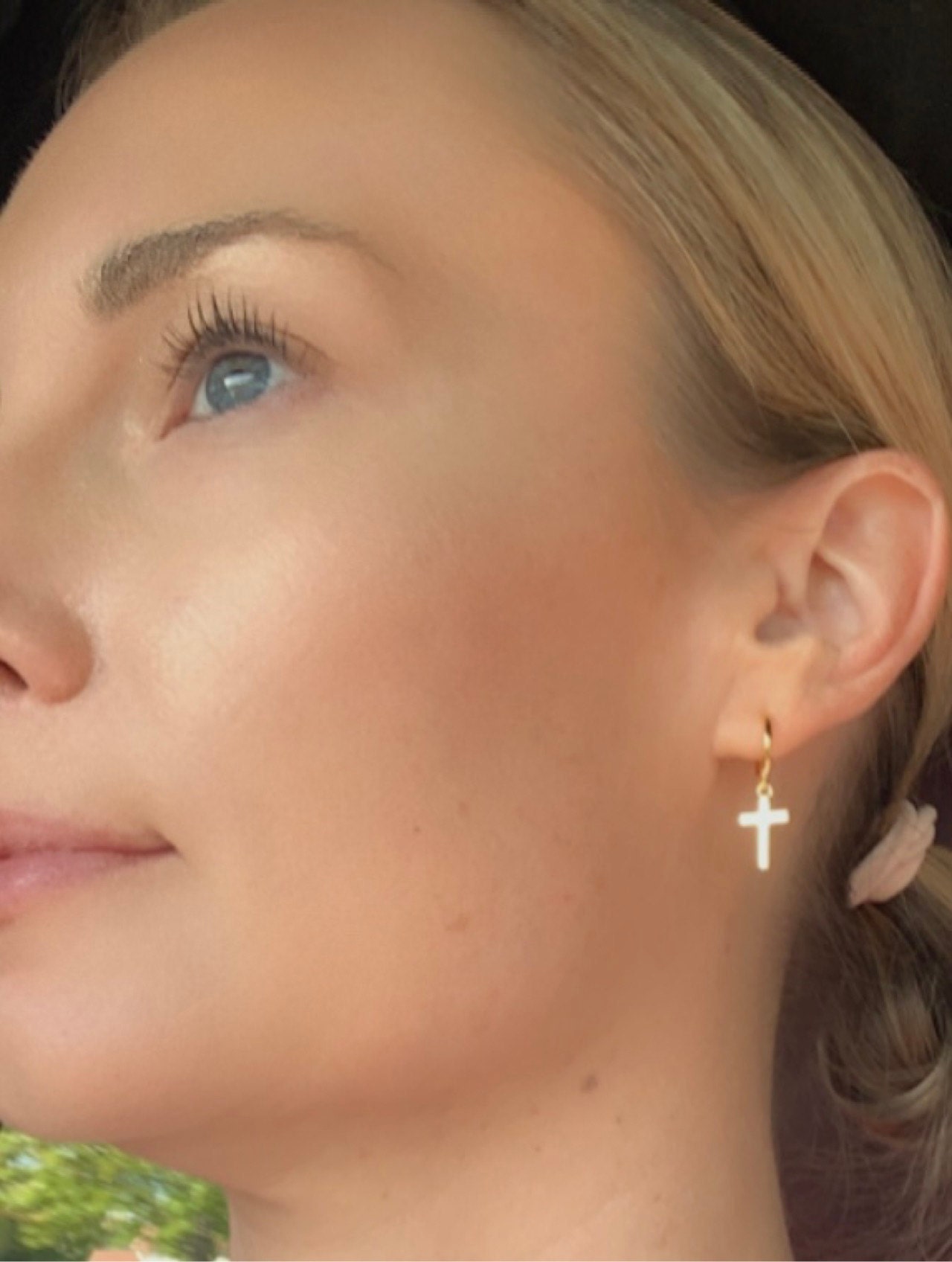 Dainty & Minimalist Cross Shaped Charm Huggie Hoop Earrings