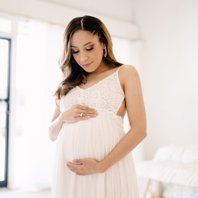 New* Lace Maternity Gown in White – Happily Ever After Maternity