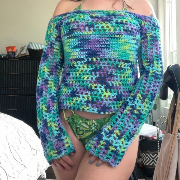 POL Elastic Waistband Crochet Shorts with Granny Square Weave main image 1