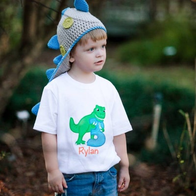 T-rex Biting Age Dinosaur Birthday Embroidered T-shirt - Etsy