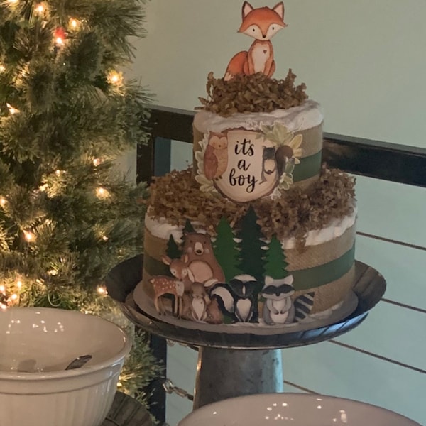 Woodland Creatures Diaper Cake: Boy Baby Shower Centerpiece - Etsy