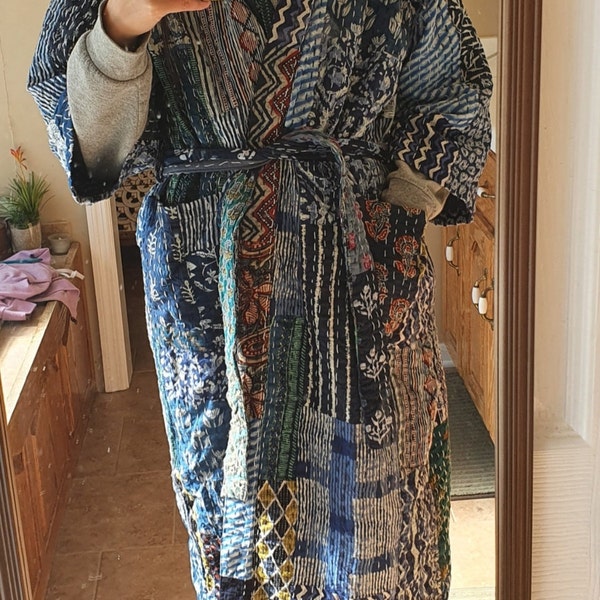 Handmade Cotton Kantha Stitch Robe: Indian Patchwork Kimono - Etsy