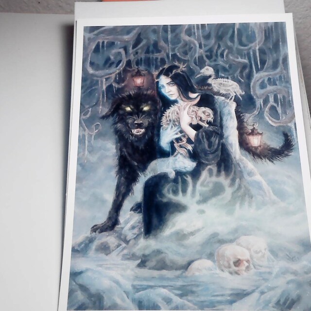 冥界の女神ヘルの絵画 | ヘラ・ノルディック・デス・ガルム | 水彩