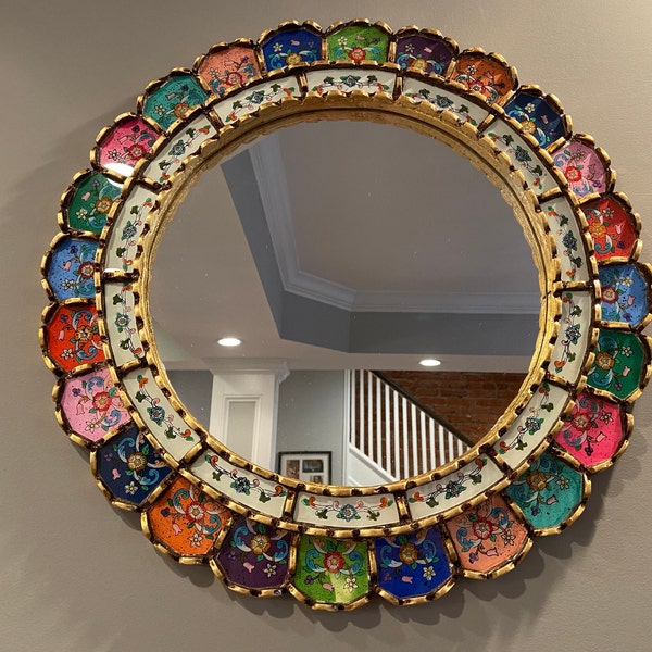 Peruvian Multicolor Cuscaja Mirror 50 Cm Handmade Wall Decor – Carved ...