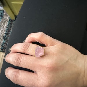 Customer photo, Rough Rose Quartz Ring, Yellow Gold Rose Quartz Wedding