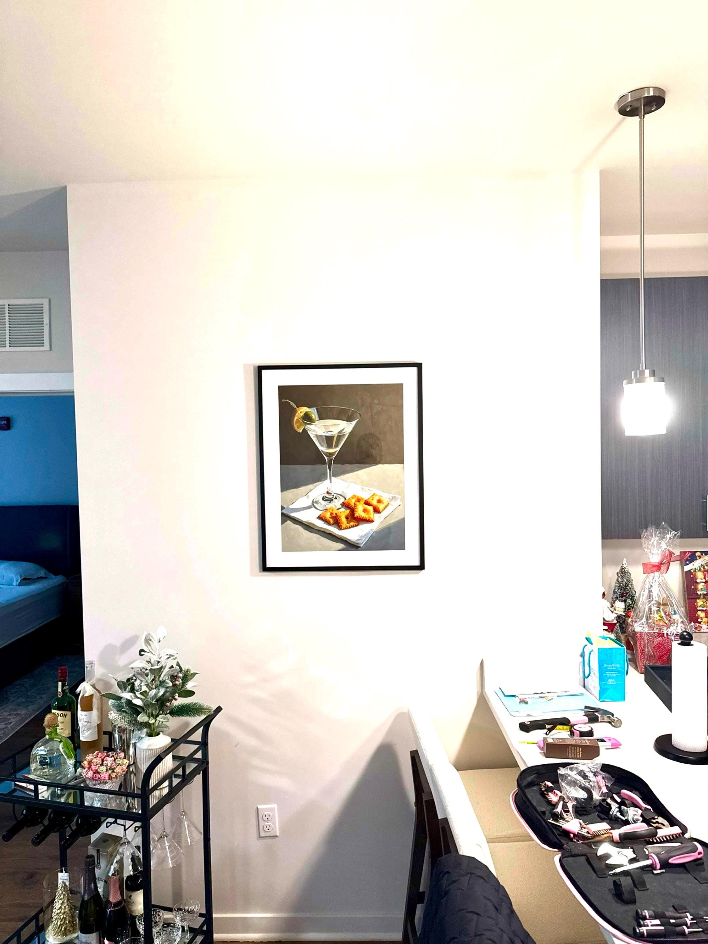 Martini and Cheese Crackers Print | Cute Quirky Whimsical | Cocktail Art Bar Cart Decor | Elegant Oil Painting Gift | Trendy Kitchen Wall