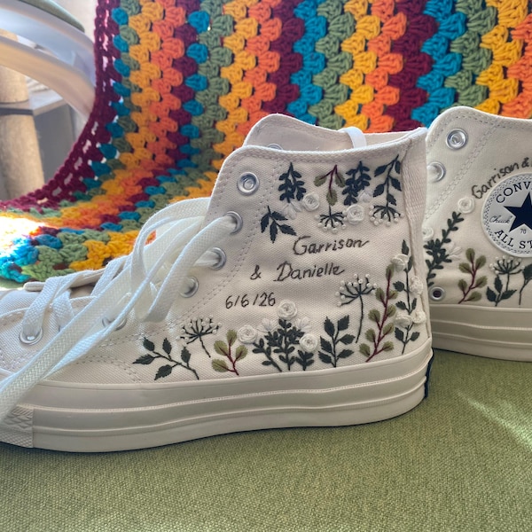 Wedding Converse for Bride, Fall Rustic Flower Embroidered Converse ...