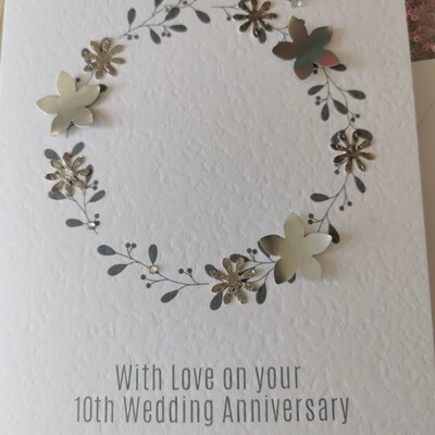 Personalised Handmade 10th Tin Wedding Anniversary Card For Them Him Her