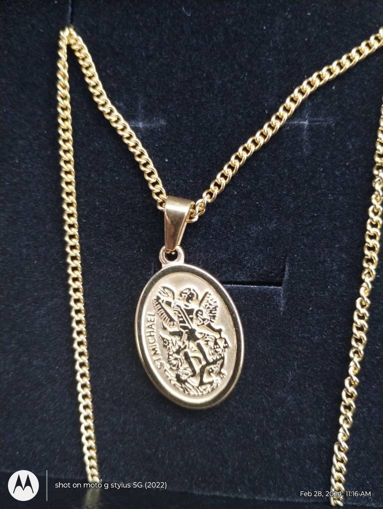 18k Gold St Michael Pendant Saint Michael Medal Man Pendant Man Necklace for Men Pendant for Men Gold Man Necklace Gift Mans Gift For Dad