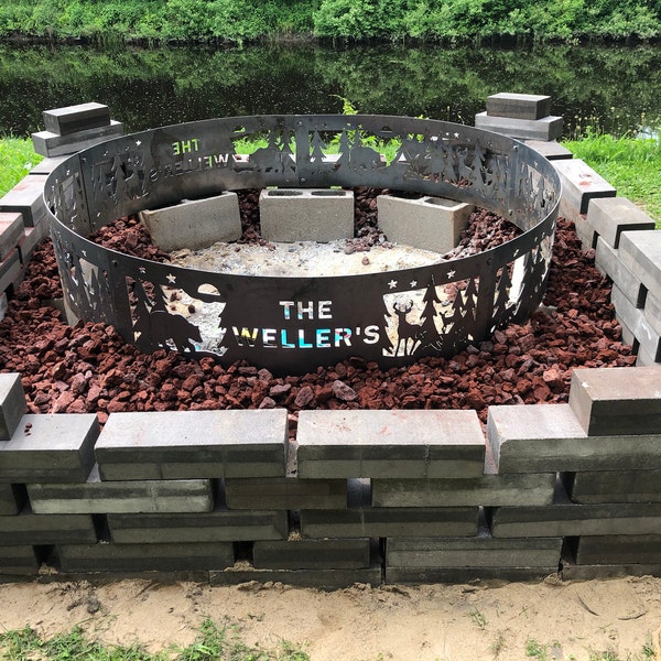 Personalized Fire Pit Ring, Heavy Duty Steel Fire Ring, Northwoods ...