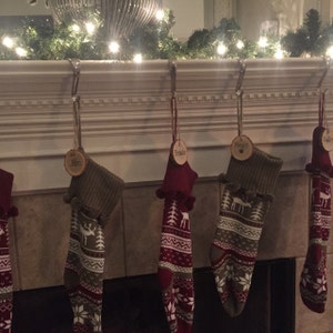 CHRISTMAS STOCKING NAME Tags. Personalized Wood Round Live 