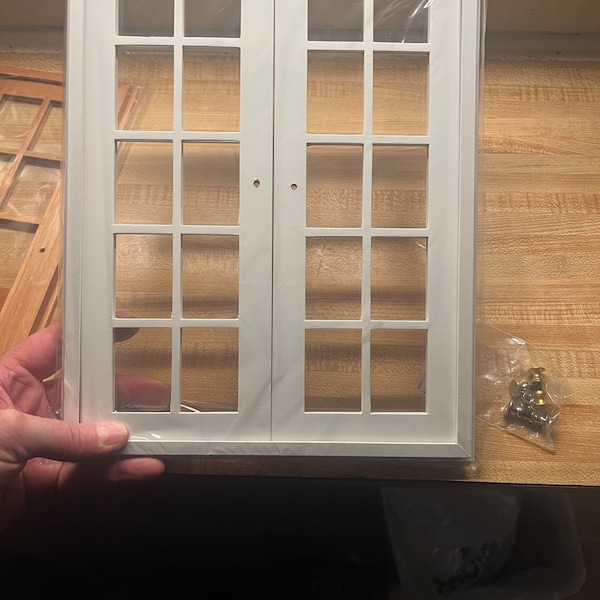 1/6 Scale Wooden Double Panoramic Door With Glass for Dollhouse, French ...
