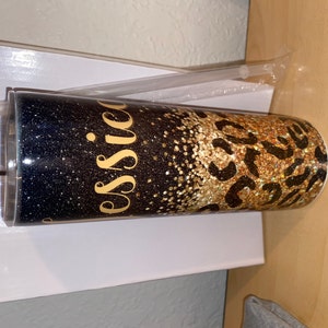 20 Oz Skinny Tumbler Sublimation Design Template Glitter Gold Black ...