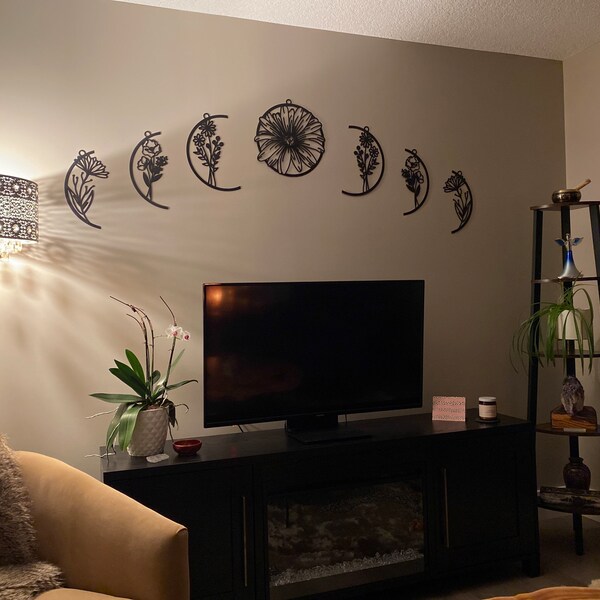 Flower Moon Phase Wall Decor, Moon Phase Metal Wall Art, Boho Home ...