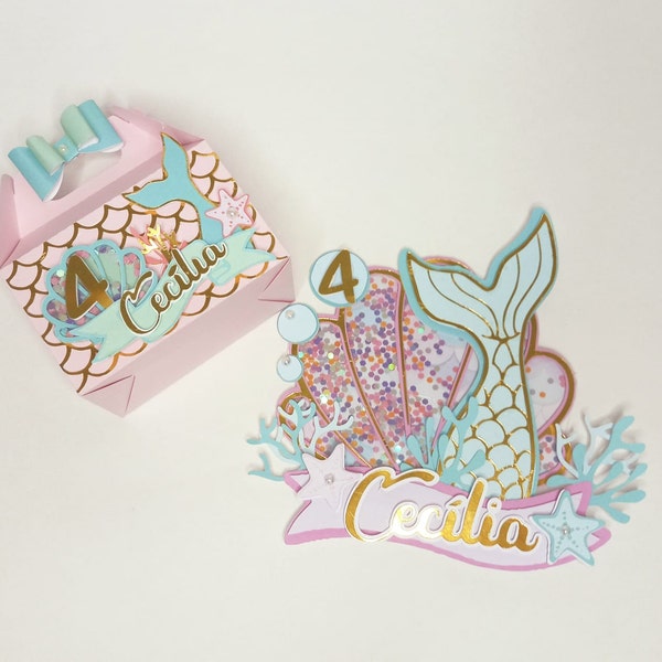 Mermaid Cake Topper and Gable (favor) Box | DIGITAL SVG DOWNLOAD - Etsy