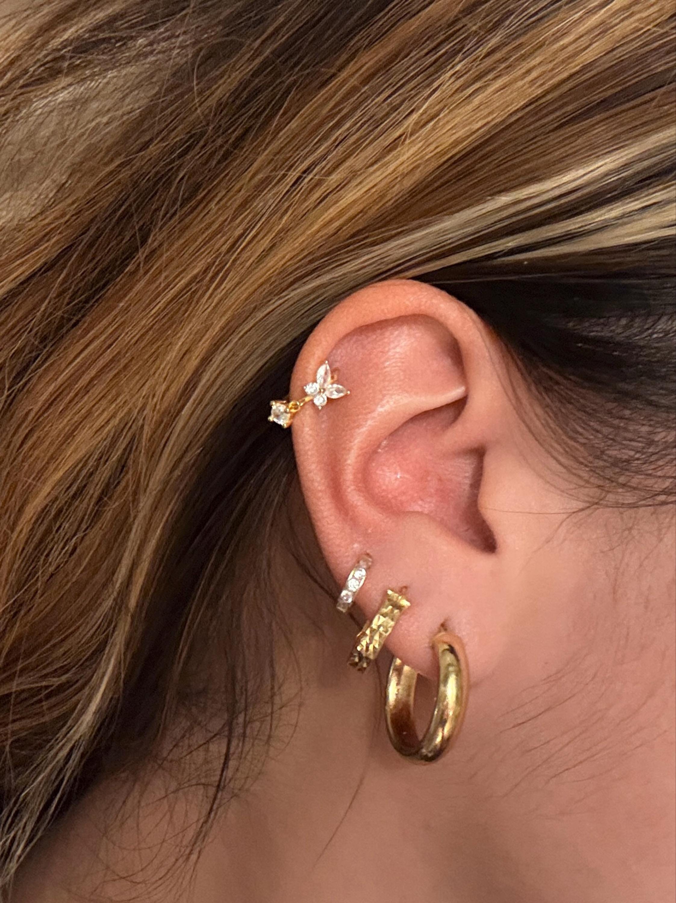 Butterfly hoop earrings - Cartilage hoop earrings - Cz dangle charm hoops - Cz earrings - Minimalist earrings - Tiny Hoop Earrings -