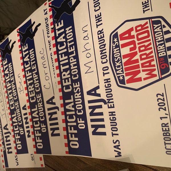 Ninja Warrior Birthday, Parkour Party, Printable Ninja Certificate ...