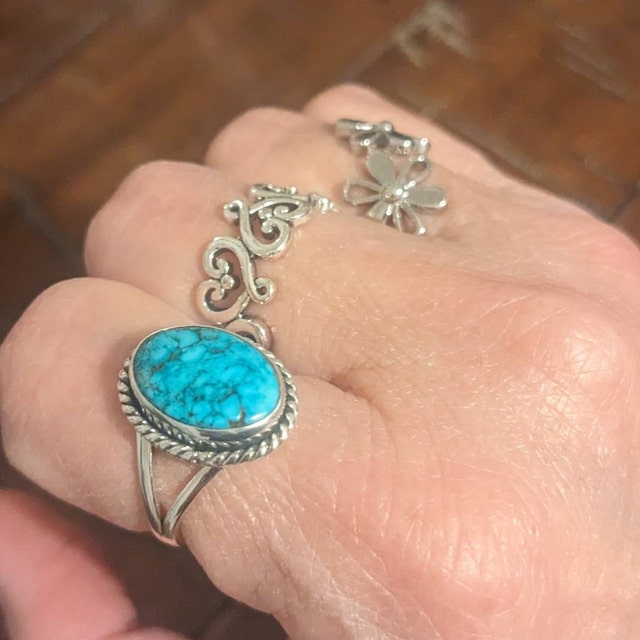 Sunset Sunrise Ring, Turquoise Stacking Rings For Women, Silver Chunky Adjustable Rings, Open Silver Mix And Match Rings