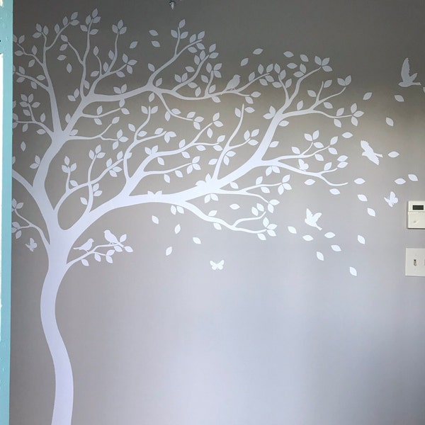 Large White Tree Decal With Birds – Nursery Nature Mural Sticker for ...