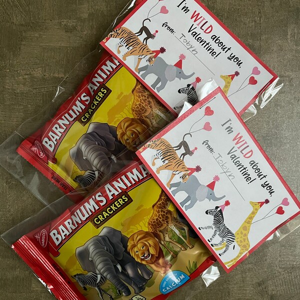 Animal Cracker Valentines, Zoo Animal Valentine, Valentine Treat Bag ...