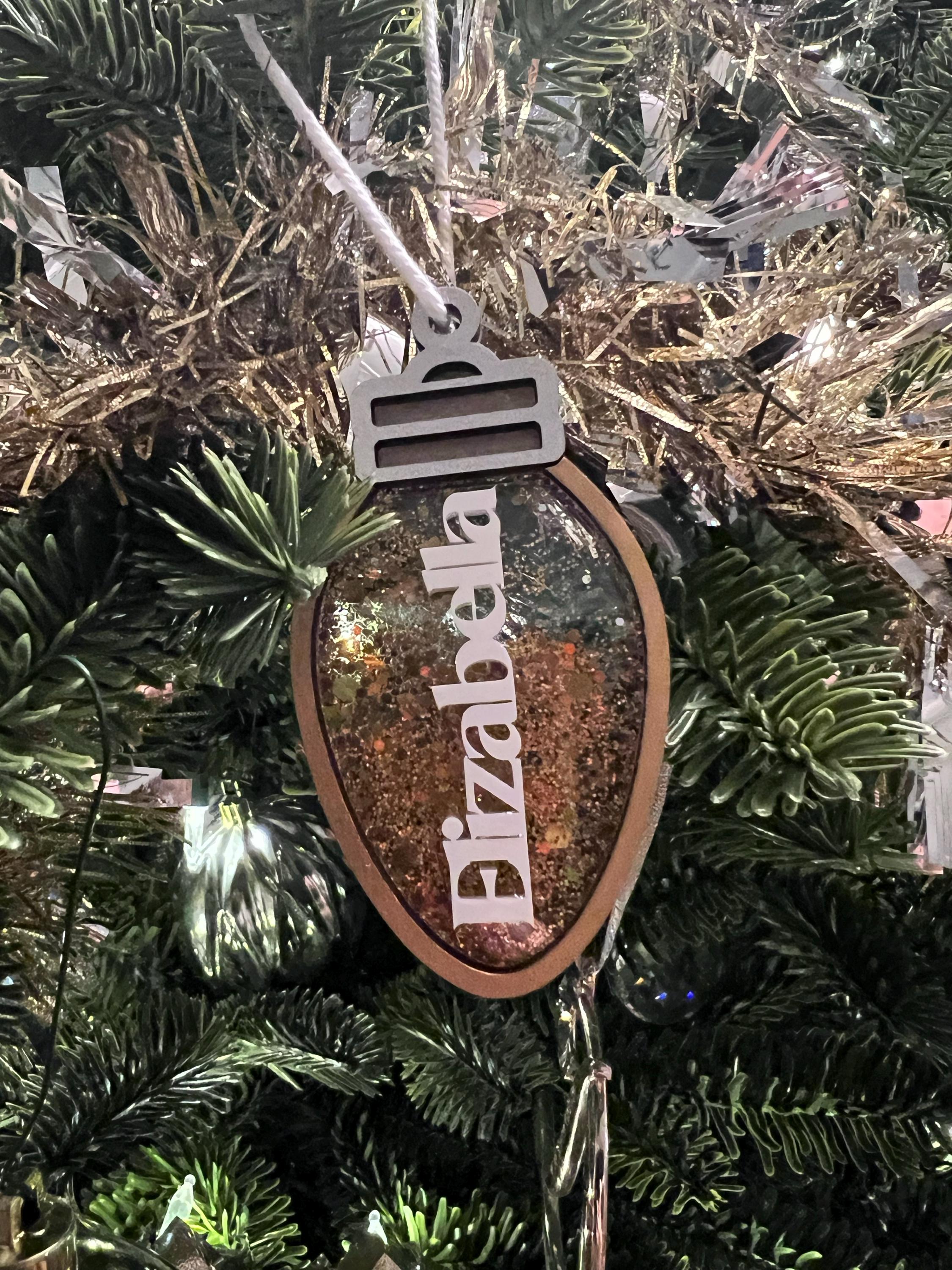 Christmas Lightbulb Shaker Ornament | Personalized | String Lights | Gift for Kids | Present Tag | Custom Name | Initial | 2025 | Holiday