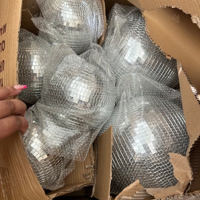 4 Pack 8 Silver Disco Ball Ornaments, Mirror Foam Ball With Hanging ...