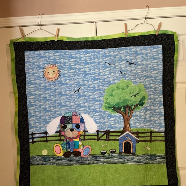 Patchwork Puppy Quilt Pattern, PDF Instant Download, Baby Blanket, Wall ...