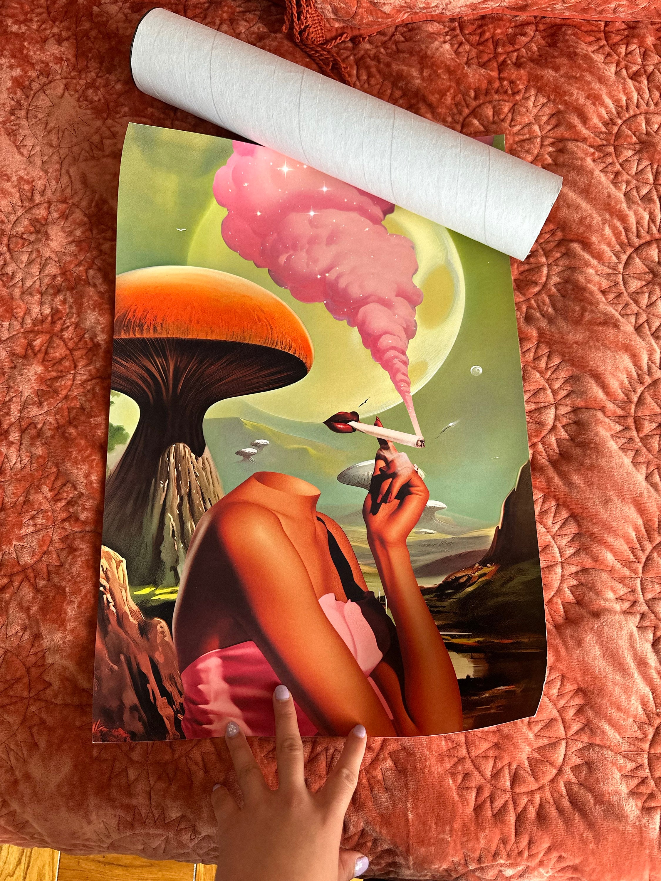 Egoless (Retro Surreal Art, Mushroom Art, Cannabis Poster, Vintage Wall Print, Trippy Wall Art)