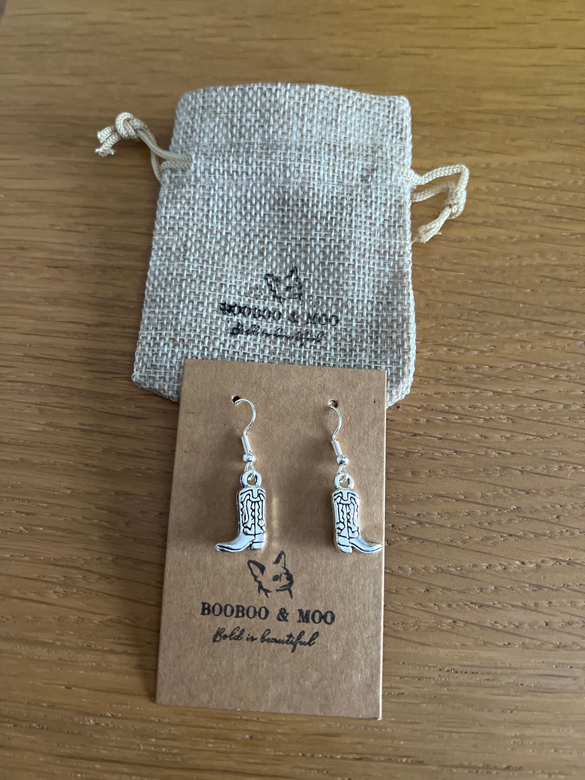Cowboy boots earrings / country and western / fashion  / wild west / line dancing  / gift bag /  silver plated or sterling silver fish hooks