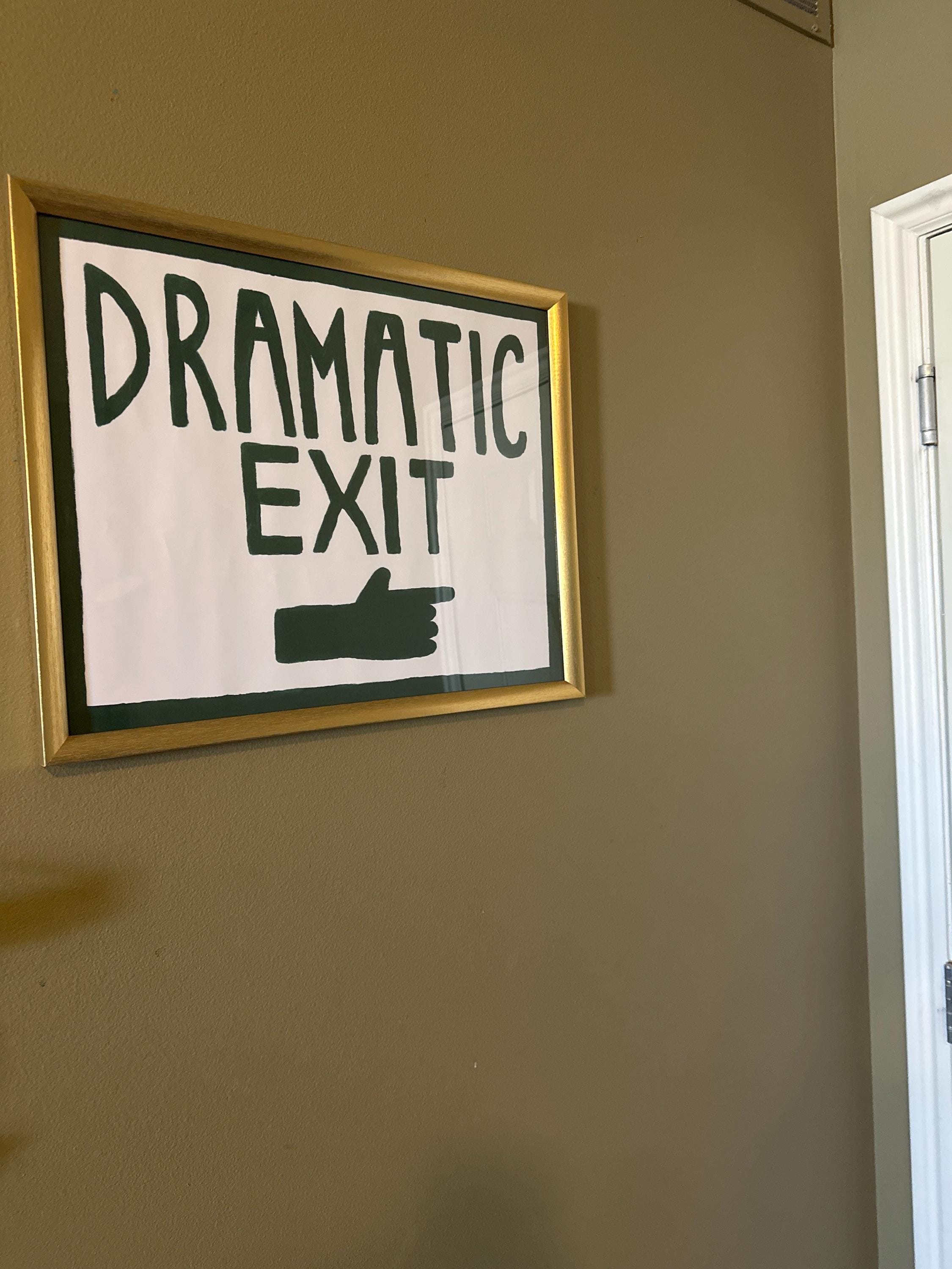 Retro Wall Art, Funny Hallway Print, Landscape Poster, Dark Green Dramatic Exit Print, Mid Century Wall Art, Hand Painted Wall Decor Print
